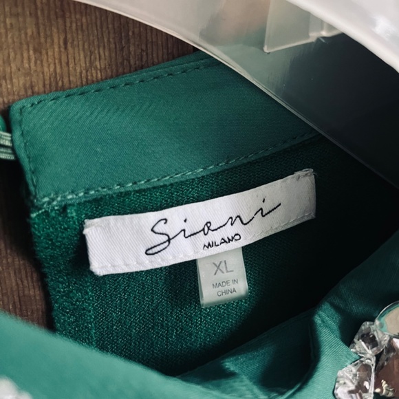 Bright Green Knitted Cardigan Short Sleeve Rhinestone Embroidery Sioni Milano - Picture 5 of 9